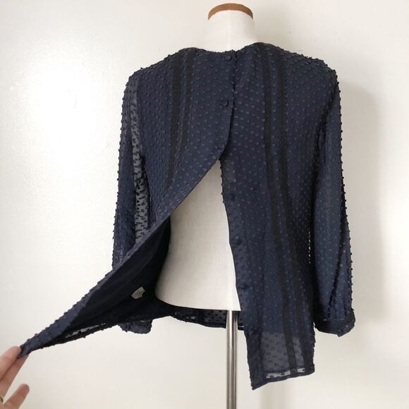 J. Crew Navy Blue Swiss Dot Ruffle Blouse - Picture 5 of 6